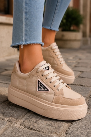 Mevese Pinter Bağcıklı Ortopedik Taban Desenli Kadın Sneaker Spor Ayakkabı - Ten