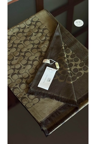 C Desen Yün İpek Şal İnce Kumaş Çift Taraflı Silk Scarfs Haki