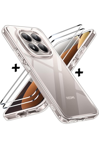M.Tk Moveteck Xiaomi Redmi Note 15 Pro+ Plus Kılıf Kamera Çıkıntılı Korumalı Yumuşak Şeffaf Silikon + Ekran Koruyucu Cam Set 2in1 Şeffaf