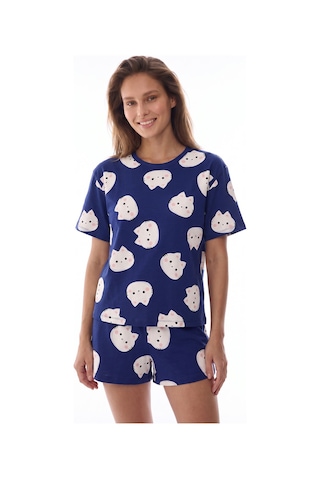 Penti Lacivert Happy Cats Şort Pijama Takımı