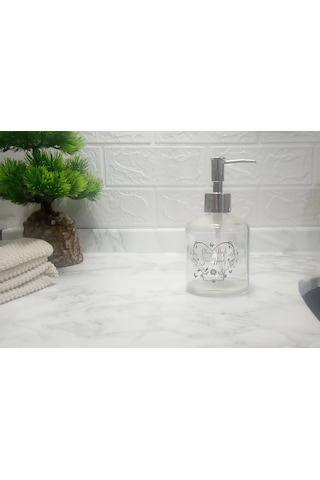 Cam Sıvı Sabunluk,kalpli Model 300ml Banyo Seti 7,6x15,5cm