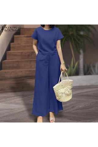 Zanzea Yaz Kıyafetleri Bayan Bluz Ve Pantolon Günlük İki Parçalı Takım Elbise Bej