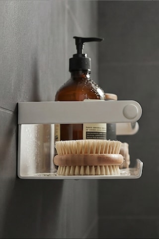 Zift Unique 25cm Paslanmaz Çelik Duş Rafı, Yapışkan Montaj Banyo Rafı,beyaz Mondern Şampuanlık
