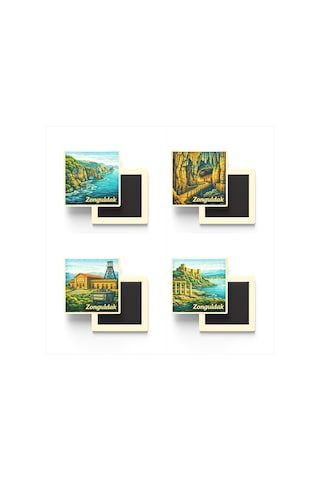 Zonguldak - 4'lü Memleket Seti - Baskılı Buzdolap Magneti Kare - 9x9 Cm - 4 Adet