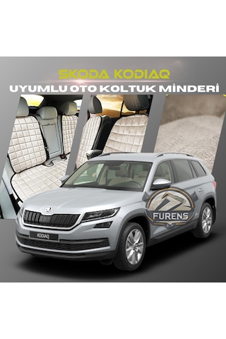 Skoda Kodiaq Bej Renk Tay Tüyü Cepli & Terletmez Sırtlı Oto Koltuk Minder Seti - Koltuk Koruma Kılıfı Ön & Arka Tam Set