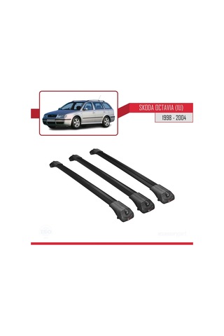 Skoda Octavia 1u 1998-2004 Arası İle Uyumlu Ace-1 Ara Atkı Tavan Barı Siyah 3 Adet Bar