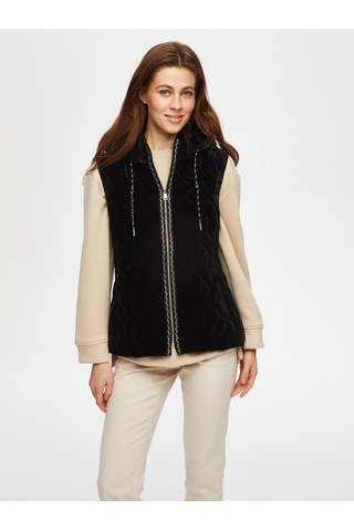 Gold Şerit Detaylı Kadife Görünümlü Kapitone Yelek 004 Us25kyl00410 Siyah