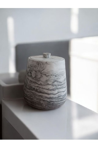 2 Parça Beton Çöp Kovası Banyo Mutfak Tuvalet Wc 18 Cm 4 Litre Kapaklı Kutu Antrasit