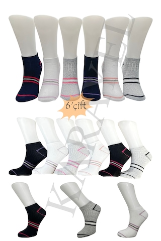Kadın Topuk Çizgili Taban Lastik Bantlı Patik Çorap 6'çift Çok Renkli