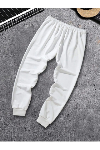 Tarzsokak Erkek Elastik Bel İpli Jogger Pantolon Beyaz