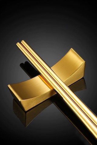 6 Adet Çelik Gold Chopstick Kaşık Çatal Standı Çelik Çubuk Tutucu Mt151sr-6