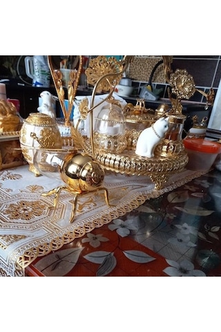 Pazly Altın Kaplı Gümüş Lüks Arı Bal Kavanozu - Şeffaf Cam Kavanoz - Mutfak Dekorasyonu İçin Bal, Baharat Saklama Kavanozu - Bal Kaşığı İle Gümüş