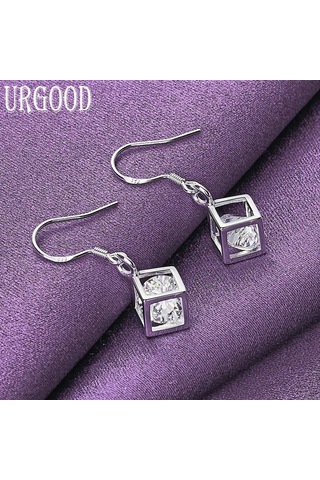 925 Ayar Gümüş Aaa Zirkon Kare Damla Küpe Takı