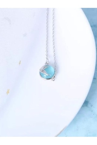 925 Ayar Gümüş Kristal Mavi Taşlı Balık Kuyruğu Kolye