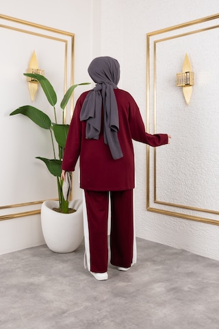 Hira Life Fashion Kadın Efsa Bordo Bisiklet Yaka Yanı Şeritli Ve Pantolon Cepli Alt-üst İkili Takım Bordo Bordo