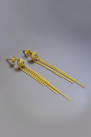 Papatya Silver 925 Ayar Gümüş Gold Kaplama Püsküllü Tek Taş Küpe