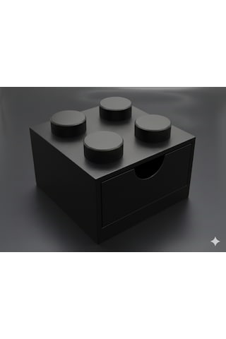 Lego Tasarımlı Mini Çekmece 2x2 Masaüstü Düzenleyici Dekoratif Saklama Kutusu Siyah