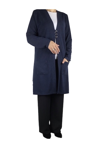 Kadın Önü Üç Düğmeli Mevsimlik Cepli Hırka Lacivert