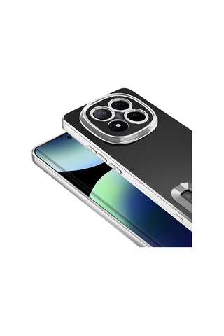 Xiaomi Redmi Note 14 Pro Plus Kılıf Logo Gösteren Parlak Kenarlı Kamera Lens Korumalı Şeffaf Omega Silikon Kapak