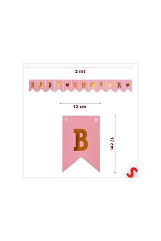 Baby Shower Altın Baskılı Bayrak Flama, 2 Mt - Pembe Diğer