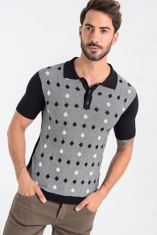 Heyss Kısa Kollu Polo Yaka Desenli Erkek Triko Siyah