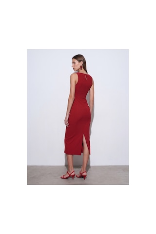 Dilvin 91099 Extra Slim Fit Midi Elbise-kırmızı-16464