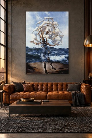 Fida Dali Yelkenli Gemi Adam Canvas Tablo Çok Renkli