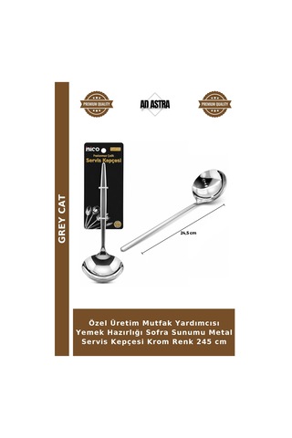 Özel Üretim Mutfak Yardımcısı Yemek Hazırlığı Sofra Sunumu Metal Servis Kepçesi Krom Renk 245 Cm