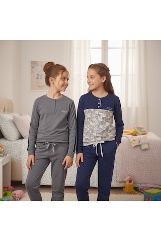 Bonbon Genç Kadın Pamuklu 2 Adet 2'li Pijama Takımı Al507 V2, Al501 V2 Bb2455 Çok Renkli