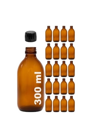 Amber Ecza Şişesi, 300 Ml, Kahverengi Cam, Plastik Contalı Kilit Kapak, Hava Ve Sıvı Sızdırmaz, 28mm Ağız Çaplı, Parfüm Demlemek İçin Uygun, 20 Adet 300 Ml, Siyah Kapak