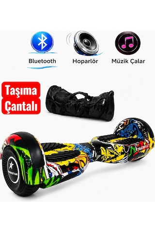 Elektrikli Kaykay Hoverboard 6.5 Inch Taşıma Çantalı Bluetooth Hoparlörlü Akıllı Dengeli - Rs-s5 Apato Grafiti