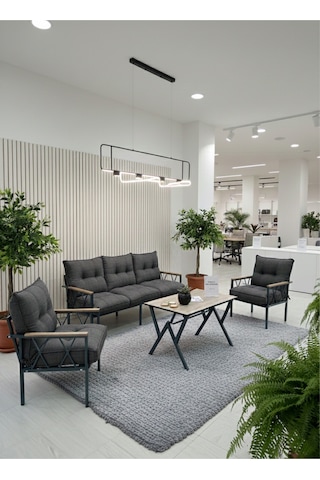 Ard & Garden Miray 311 Masalı Antrasit Fermuarlı Bahçe Balkon Takımı, Salon, Teras- Berjer Düğmeli Metal Çay Seti Gri