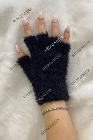 Peluş Kesik Parmak Eldiven Siyah1