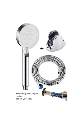 5 Fonksiyon Royal Duş Başlığı 150cm Çelik Örgülü Hortum Mafsal Beyaz