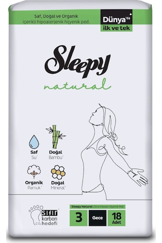 Sleepy Natural Ultra Hassas Hijyenik Ped Gece 18 Adet Ped