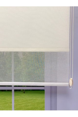 Çiftli Sistem Keten Tül Ve %100 Blackout Karartma Ekru Stor Perde Ekru