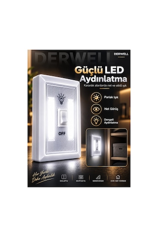 Kablosuz Cob Led Duvar Lambası - Pilli Pratik Led Gece Lambası Anahtarlı Işıldak - Ev Ofis Dolap İçi Gardırop Karavan Merdiven Aydınlatması Mıknatıslı Taşınabilir Lamba