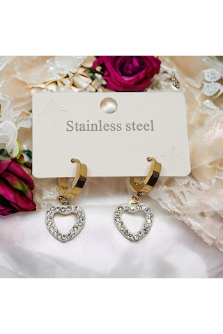 Kesebe Altın Renkli Çelik Minik Taşlı Küpe Çok Renkli