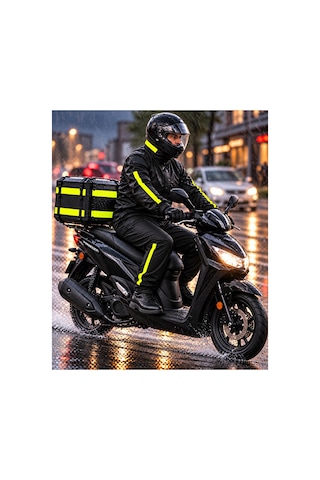 Vatan Tekstil Su Geçirmez Dik Yaka Motorcu Yağmurluk Pantolon Takımı Paçası Lastikli Siyah