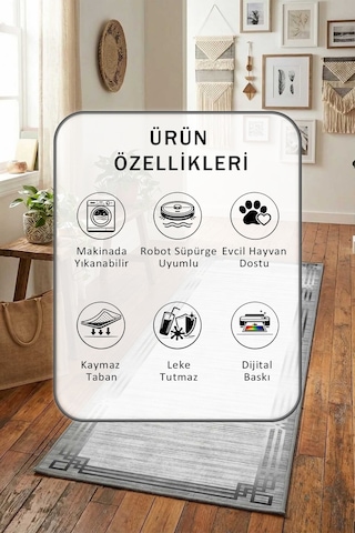 Yıkanabilir Yolluk 44 Gri