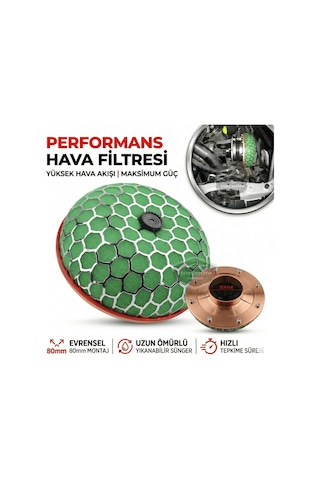 Hks Universal Performans Ve Ses Arttırıcı Aparatlı Açık Hava Filtresi +6 Hp Yeşil Mantar Tip 80 Mm