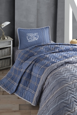 Clasy %100 Pamuk Campüs V2 Tek Kişilik Yatak Örtüsü Mavi