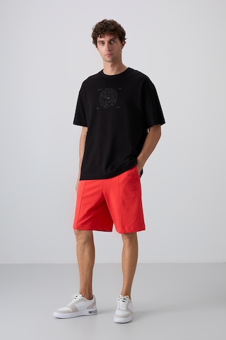 Tommy Life Siyah Pamuklu Kalın Yumuşak Dokulu Oversize Fit Baskılı Erkek T-shirt - 88324 Siyah