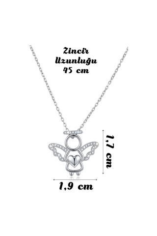 925 Ayar Gümüş Zirkon Taşlı Kalpli Melek Kadın Kolye Gold Silver Renk Seçenekli Silver - 911686729 Silver