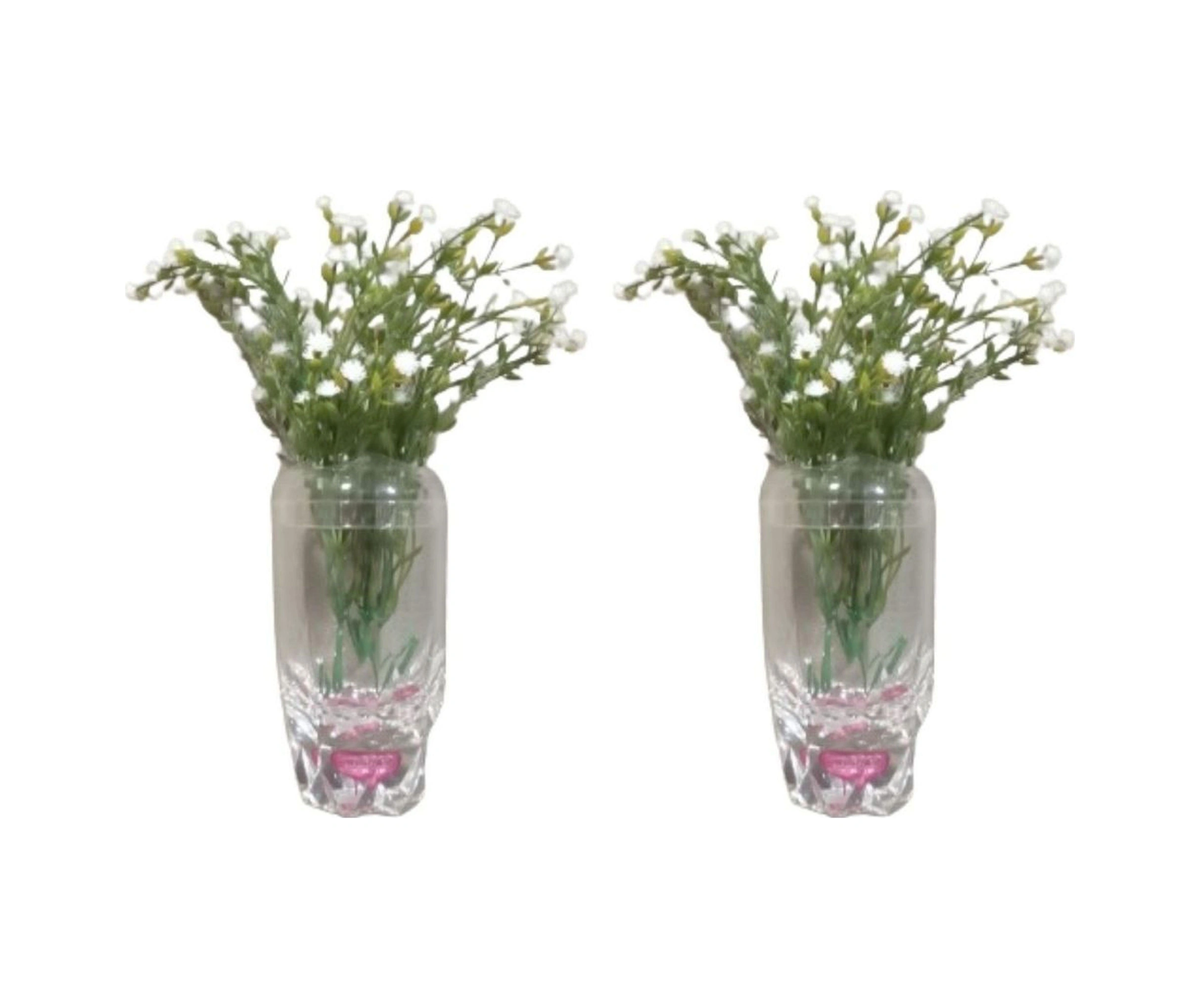 2 Adet Vazo Dahil,vazoda Çiçek,beyaz Yapay Çiçek,vazo Dekoratif Kristal Damlalı 6x6x19cm Çok Renkli