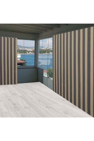 Ceylan Home Balkon Perdesi Gri Krem Çizgili Ölçü Seçenekli Gri