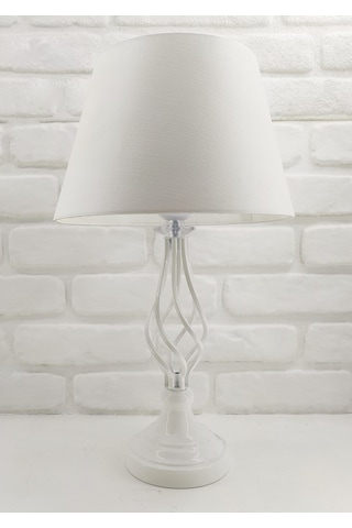 Beyaz Modern Burgulu Taşlı Metal Ayaklı Beyaz Şapkalı Abajur Beyaz