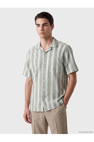 Lcwaıkıkı Classic Yeşil Regular Fit Çizgili Keten Görünümlü Erkek Gömlek