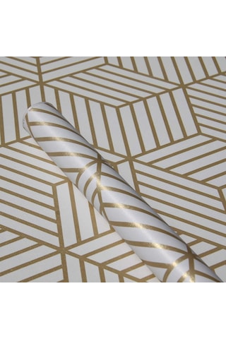 Altın Ve Beyaz Geometrik Altıgenler Soy Ve Yapıştır Duvar Kağıdı 17,7 X 393 Altın Çizgili Duvar Kağıdı Dekorasyonu