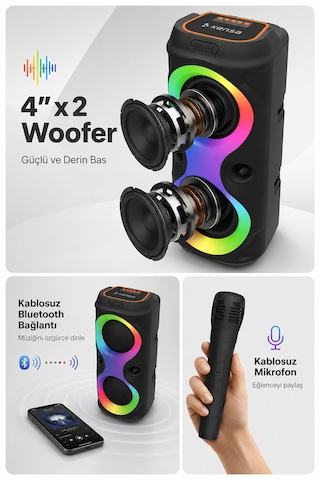 Taşınabilir Mikrofonlu 20w Led Işıklı Bluetooth Karaoke Hoparlör Seti